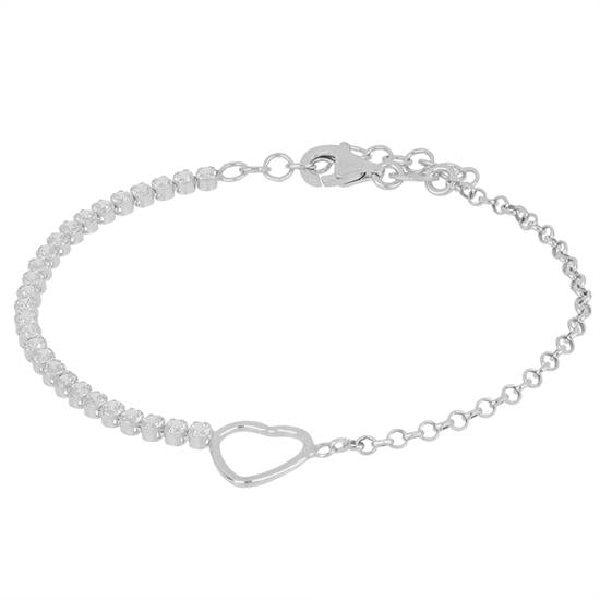 Bracciale tennis con cuore centrale e maglia rollò - Argento 925