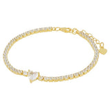 Bracciale tennis Gold con cuore centrale - Argento 925