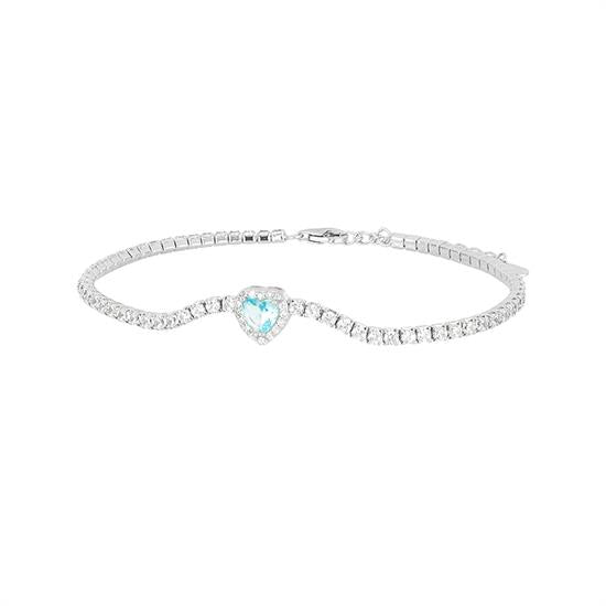 Bracciale tennis morbido 2 mm con cuore colorato centrale - Argento 925
