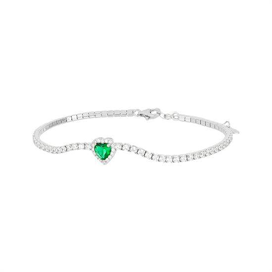 Bracciale tennis morbido 2 mm con cuore colorato centrale - Argento 925