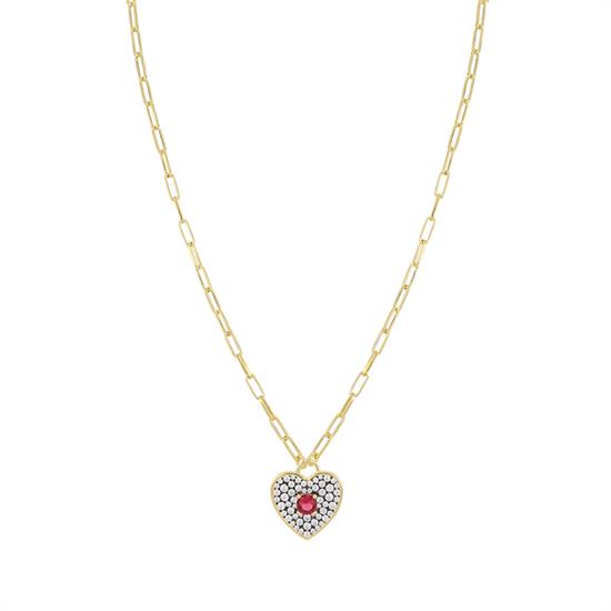 Collana a catena con cuore pendente e zirconi - Argento 925