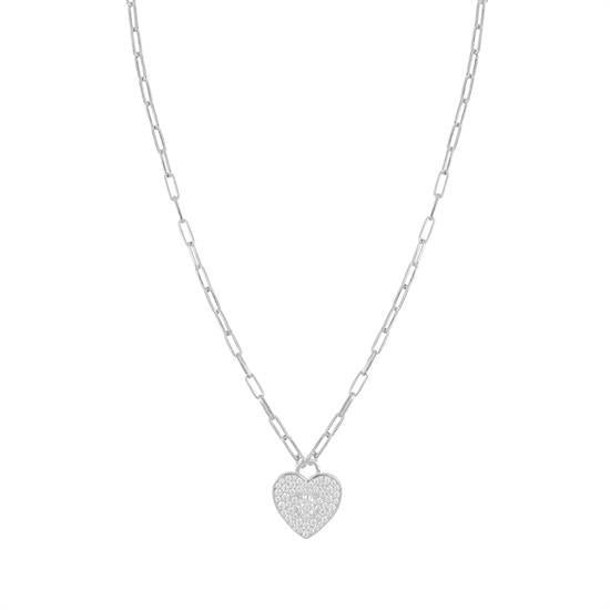 Collana a catena con cuore pendente e zirconi - Argento 925